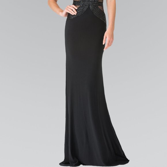 NEW LONG MERMAID EMBROIDERED BEADS GOWN WITH HIGH NECKLINE & ZIPPER BACK GL2234 - Picture 6 of 10